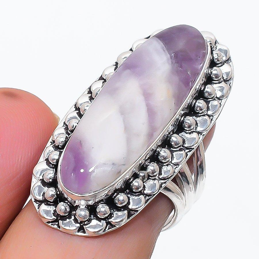Natural Chevron Amethyst Gemstone 925 Sterling Silver Jewelry Ring Size 7 D7c76