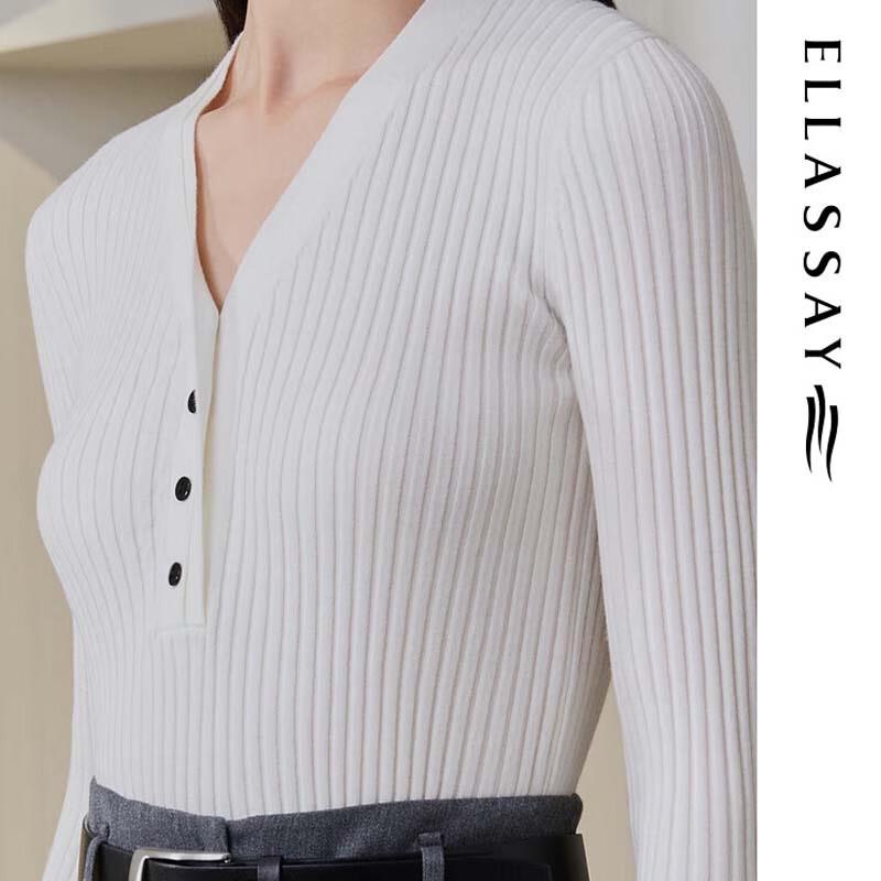 ELLASSAY Women's V-Neck Button Pullover Knit Sweater