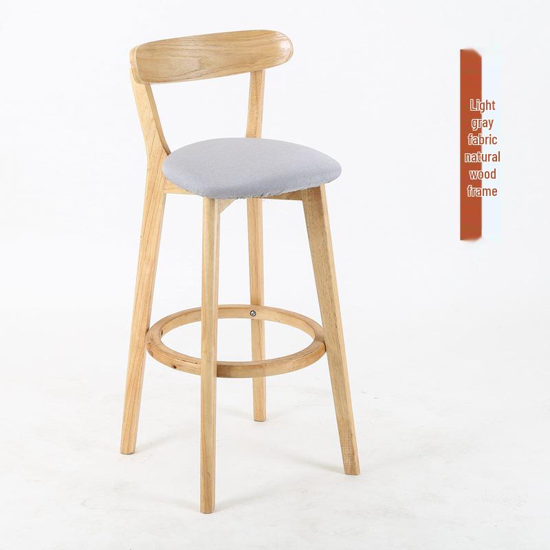 Nordic Solid Wood Bar Stool with Backrest - Modern Minimalist High Chair for Home or Milk Tea Shop