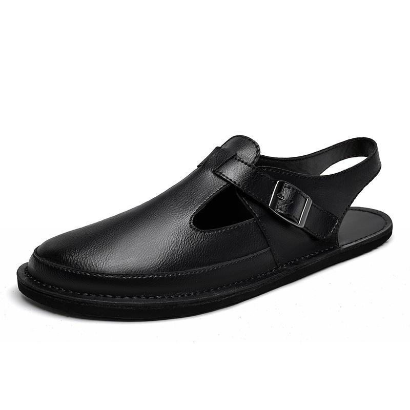 Fashion Business Summer Men Sandals Genuine Leather Mens Casual Shoes Outdoor Men Leather Sandals for Men Beach Shoes Comfy Roman Shoe