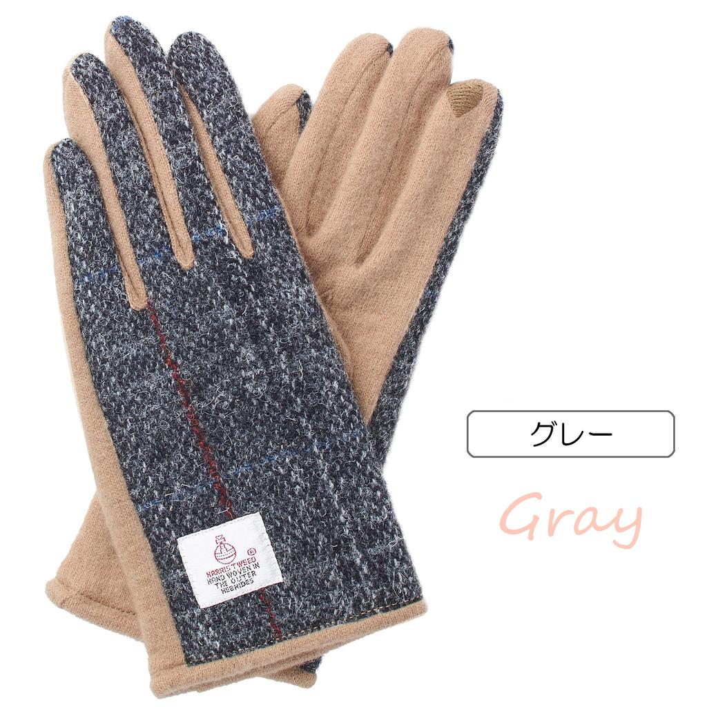 Harris Tweed Smartphone Compatible Jersey [7th HEAVEN] Women's Gloves, Knit, AY-15AWGL-003 (Gray)