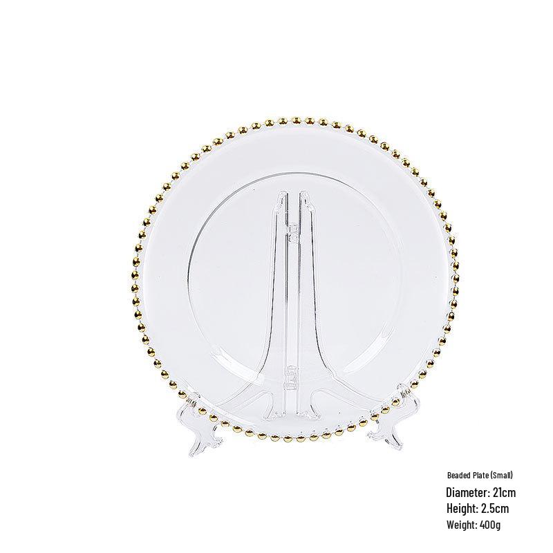 Xin Sen European-American Style Transparent Glass Cake Plate with Gold Bead Edge