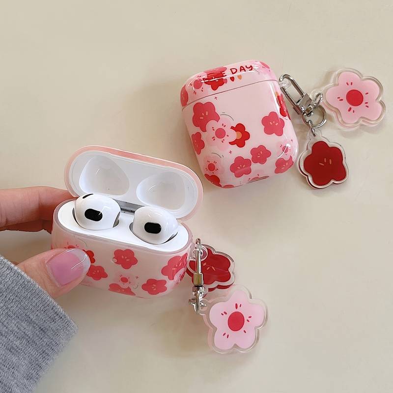 Rosa Blume für Apple Airpods Pro 2 Drahtloser Kopfhörerschutz für Apple Airpods 1 2 3 TPU Transparente Hülle mit Perlenschnur