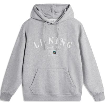Li Ning Sports Lifestyle Series Letter Loose Hooded Warm Fleece Pullover Long Sleeve Sweatshirt Men Sweatshirt Gray AWDU673-1