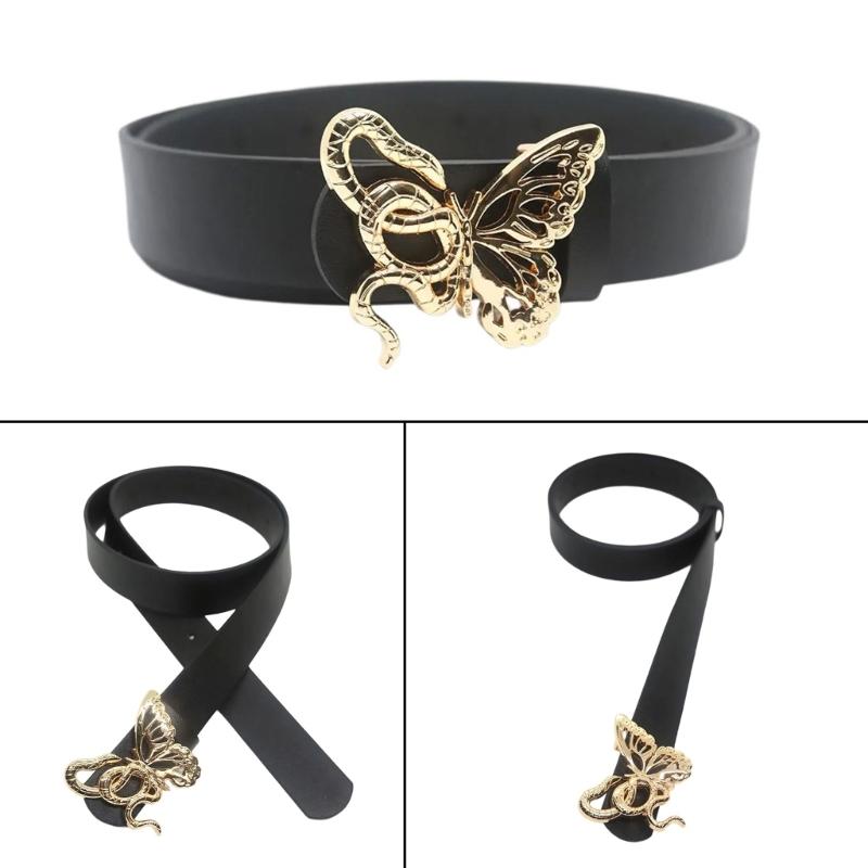 Lady Belt Elegant Skinny Waist Belt for Dress Skinny Belt Butterfly Buckle