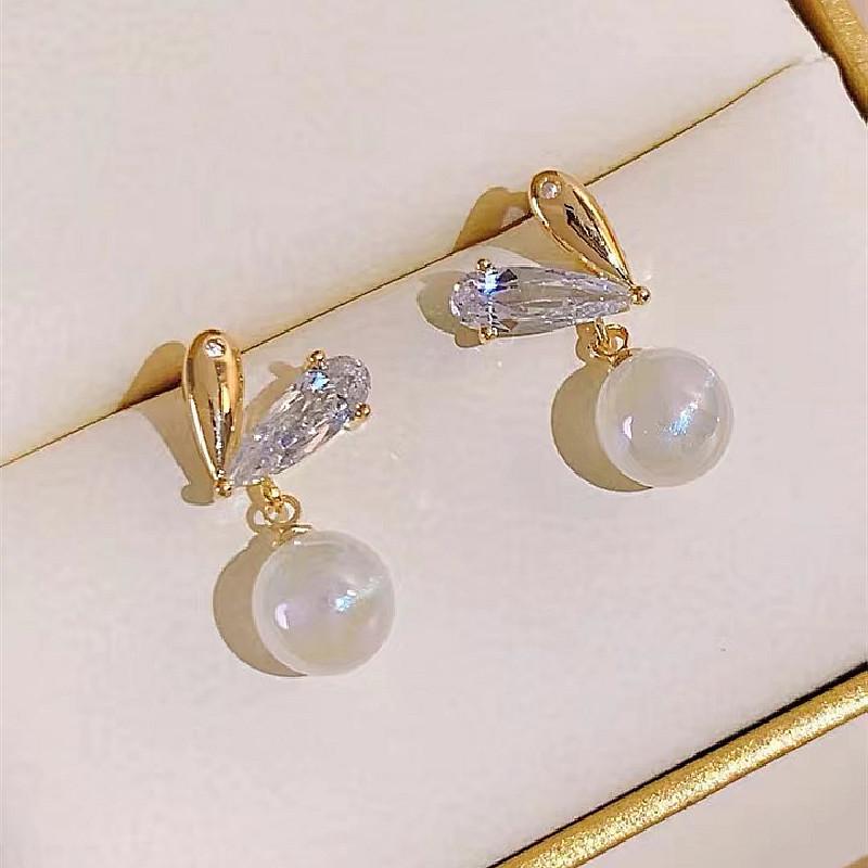Mermaid Pearl Zircon Heart Earrings S925 Silver Needle - Cute  Exquisite