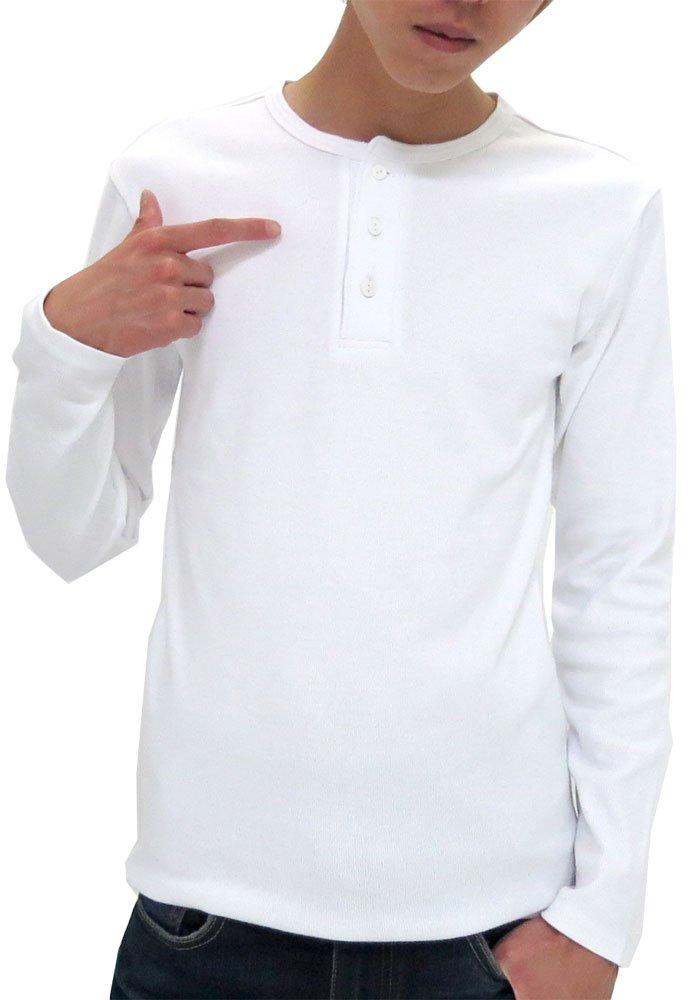 Avirex Long Sleeve Henley Solid Size White Men s T-Shirt, Color, Ribbed, S,