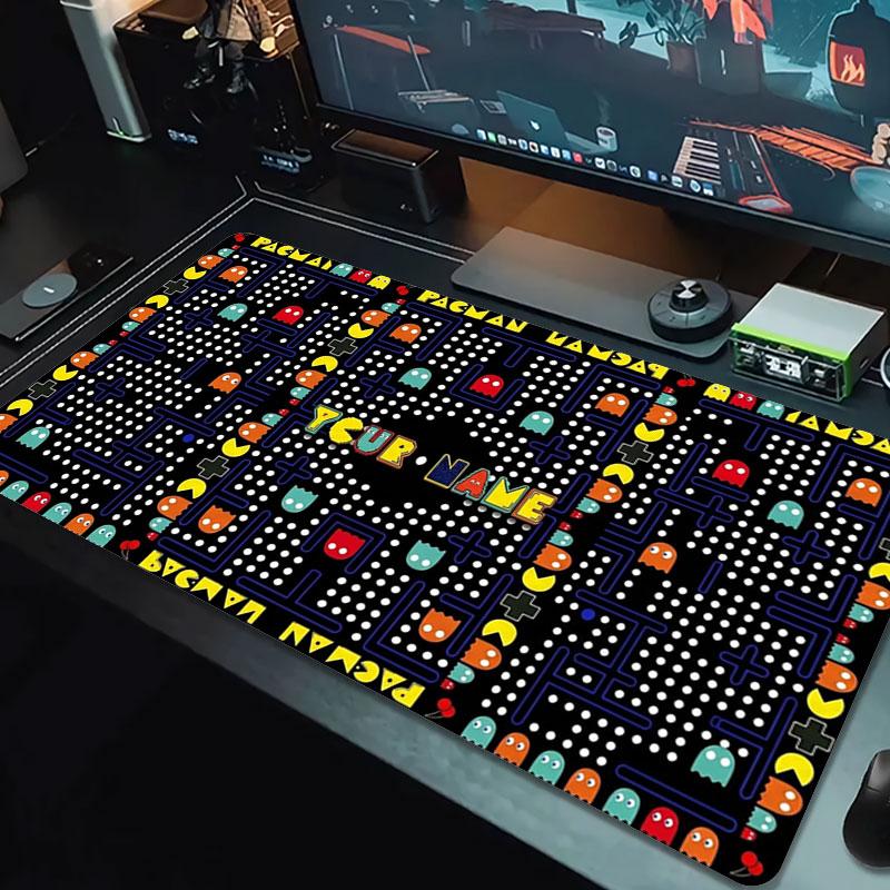 Pac-Man Custom Name Large Size Mouse Pad Large Gaming Table Cushion Non-slip Laptop Tablet Big Mousepad XXL Mat Mini PC Playmat With Lock Edge