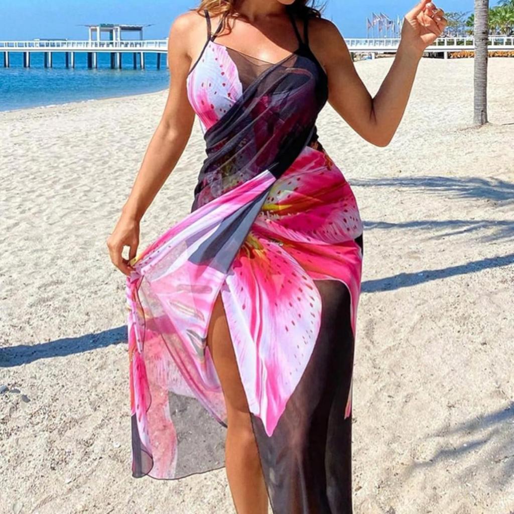Women's Floral Print Cape and Bikini Beach Dress - Versatile Wear Options