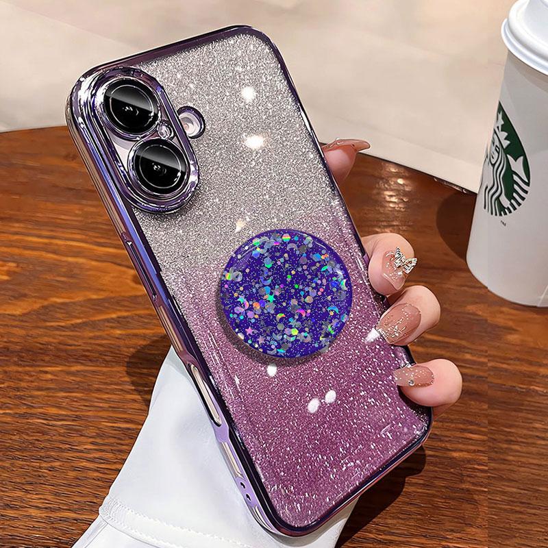 

Роскошный противоударный блестящий держатель для силиконового чехла-кольца для iPhone 16 Plus 15 16e 14 13 12 11 Pro Max с подставкой-держателем TPU&Case & Holder&iPhone 15 лавандовый