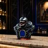 Carafa de Whiskey Dark Fantasy, Sticlă Suflată Manual pentru Băuturi Alcoolice cu Față de Groază din Rășină Neagră, Decor pentru Bar Cadou pentru Bărbați