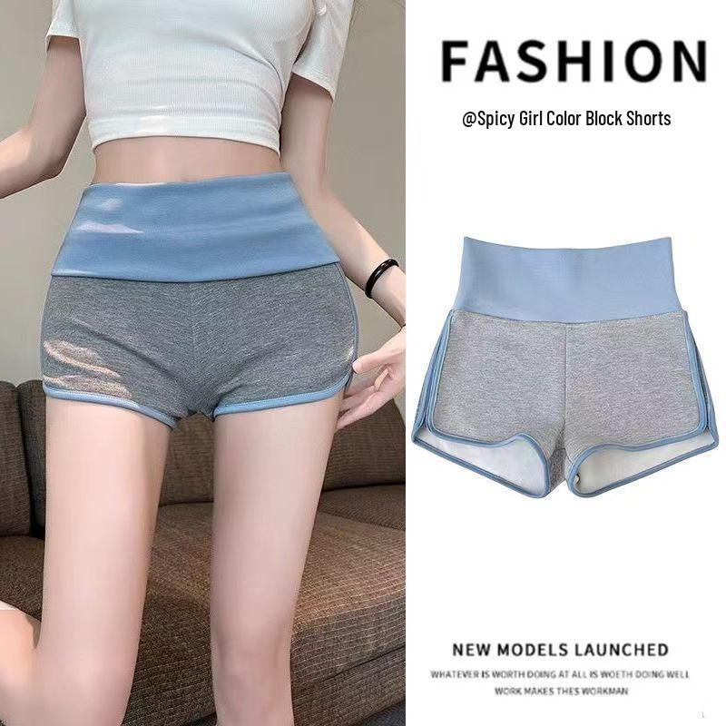 

High-Waisted American Style Color-Block Summer Shorts: Versatile and Casual Yoga & Sports Leggings L [105-115] kg