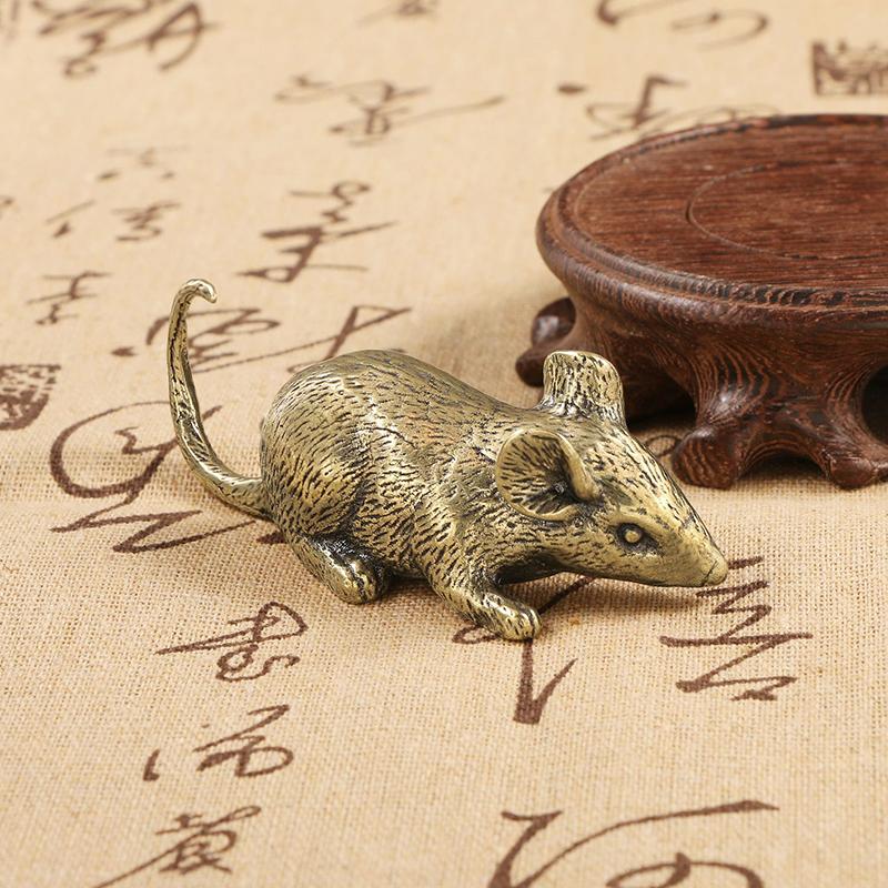 Mosazná soška myši Životopisná figurka myši Šťastná socha krysy Domácí Fengshui dekorace Pro vchod Vnitřní Balkon
