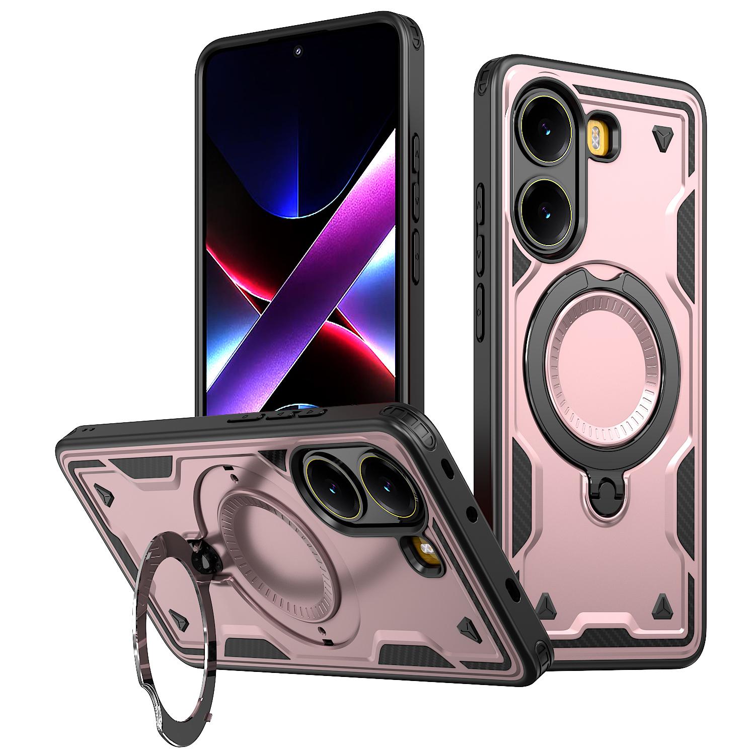 

For Xiaomi Poco X7 Pro 5G/Redmi Turbo 4 5G Case Compatible with MagSafe Military Protection PC+TPU Kickstand Phone Cover Rose Gold