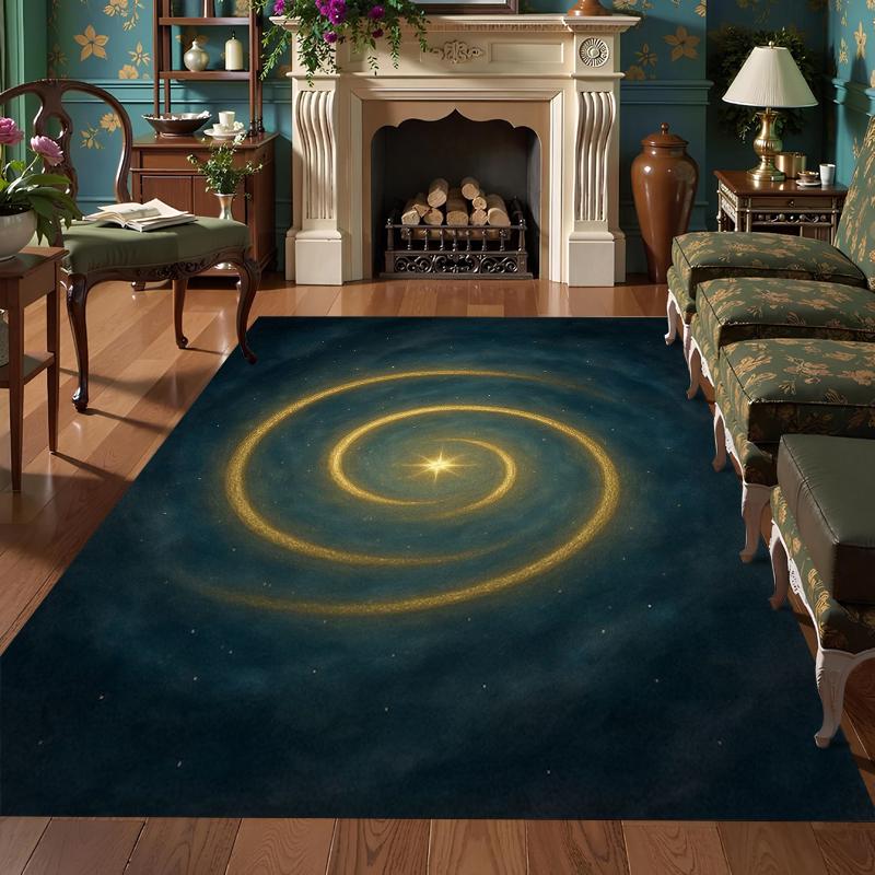 Golden Galaxy Spiral Area Rug Collection Non Slip Wear Resistant Soft Washable Entryway Floor Mat for Living Room Bedroom Decor