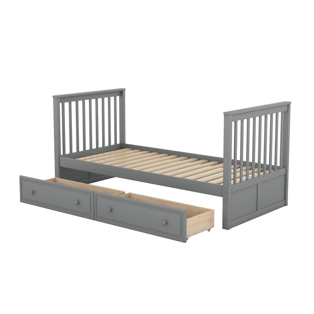 Etagenbett für Kinder 90x200cm, Kinderbett Hochbett mit Rausfallschutz & Schubladen, Cabrio Einzelbett Bettgestell mit Leiter & Lattenrost