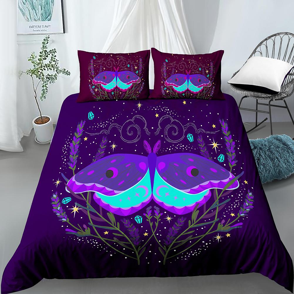 Moth Butterfly Moon Duvet Cover Set Divination Style Comforter Cover With Pillowcase King Queen Size For Teen Adults Bedding Set