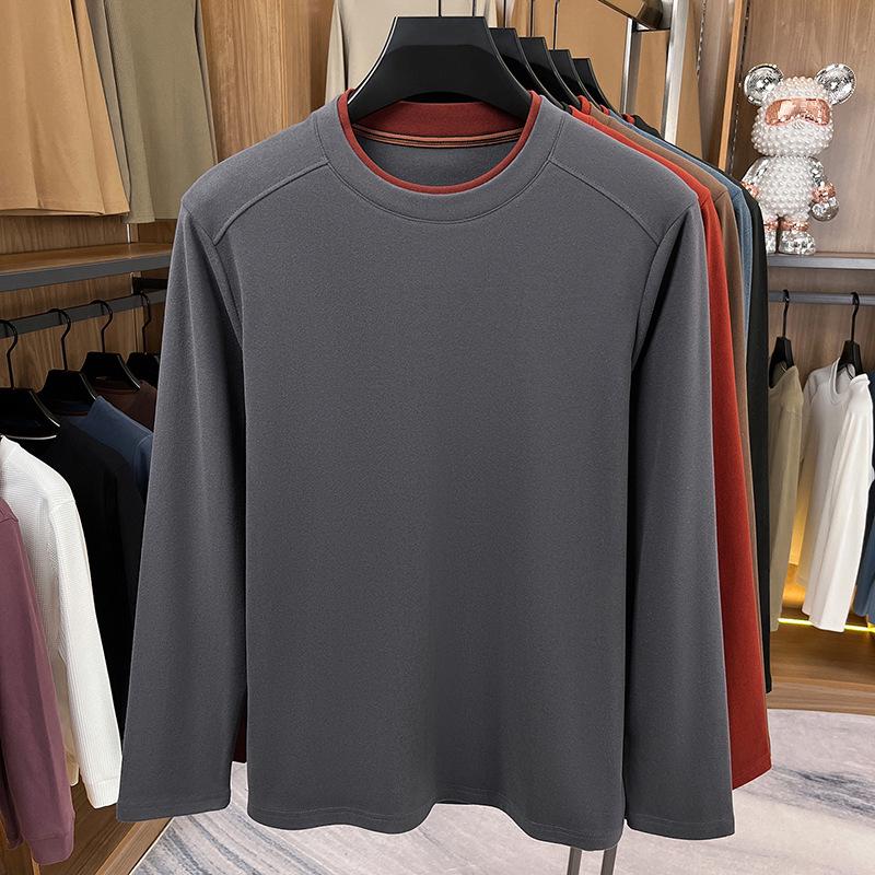 Herren Langarm Doppelseitiges Samt Warm Rundhals Shirt für Herbst/Winter