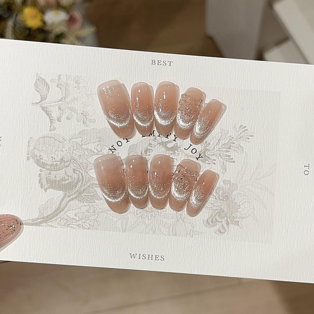 Gentle and Versatile Flashing Peach Pink Smile Cat Eye Bow Sticker Diamond Hand-wearing Armor