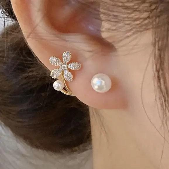Korean Fashion Crystal Flower Earrings For Women Jewelry Trending New Luxury Women's Zircon Petal Earrings Accessories Gift