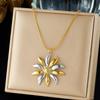 Gold Plated Stainless Steel Two-tone Daisy Pendant Snake Chain Necklace for Women
