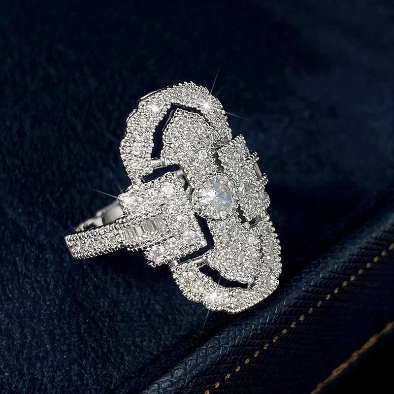 

New Creative Design Geometric Shaped Cubic Zirconia Women Rings Modern Fashion Wedding Engagement Accessory Zircon Wholesale 6