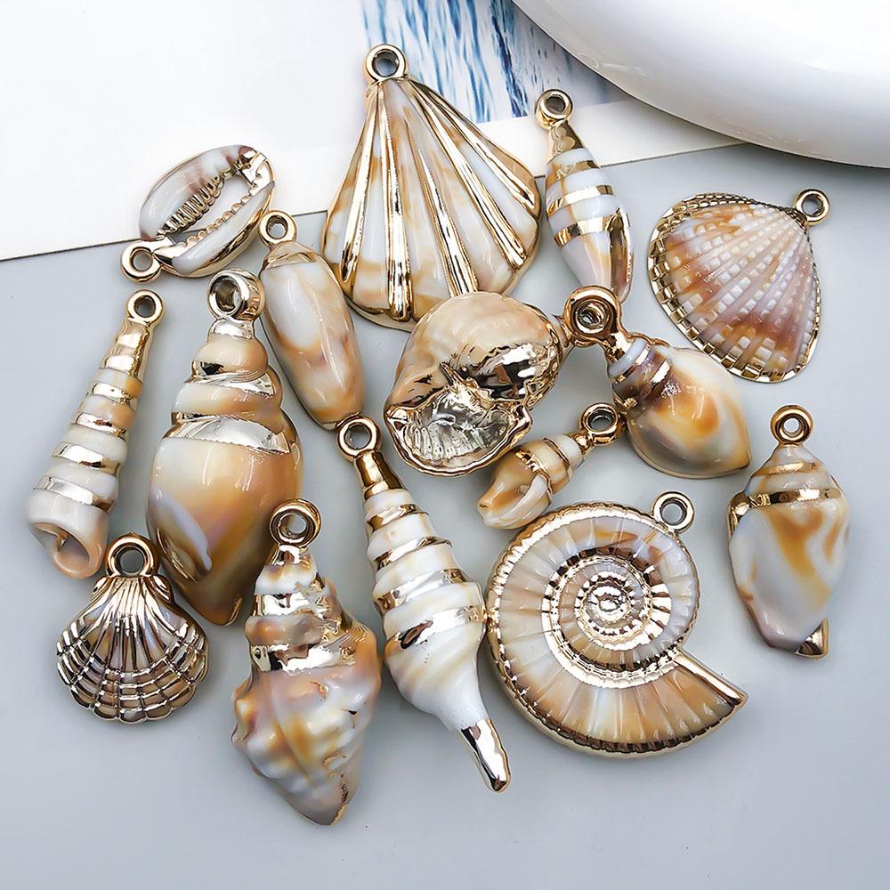 Gold Electroplated Acrylic Conch Pendant Charm for DIY Bracelets and Necklaces