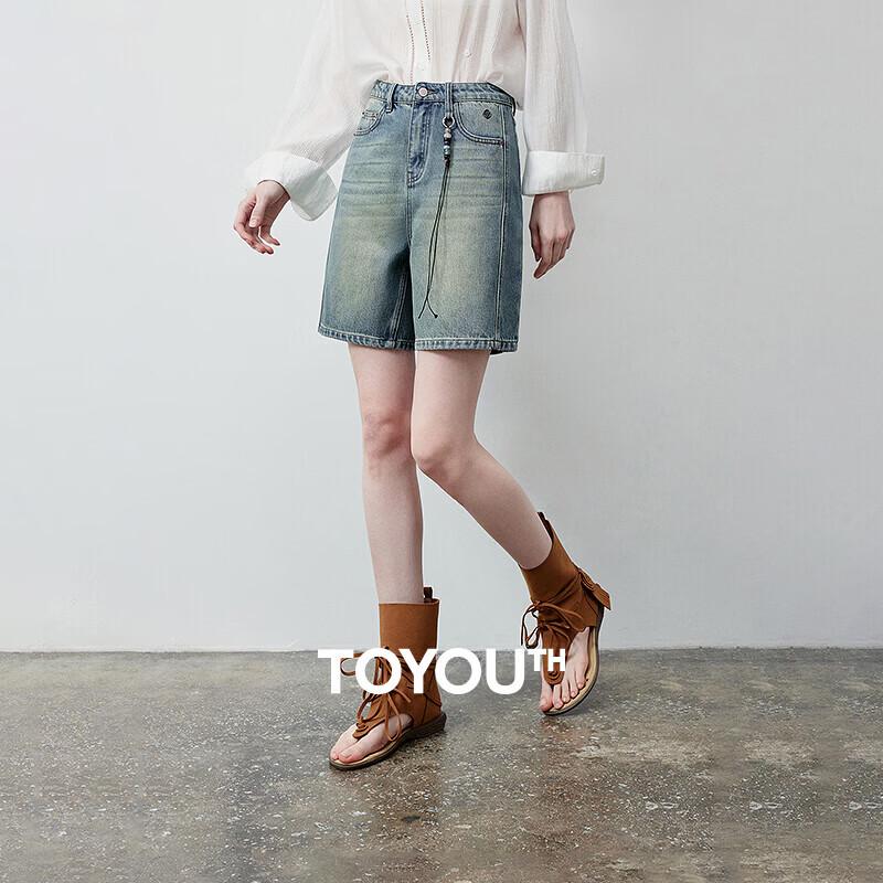 Chuyu Women s Wide-Leg Pure Cotton Denim Shorts with Bead Pendants 28 морская соль синий