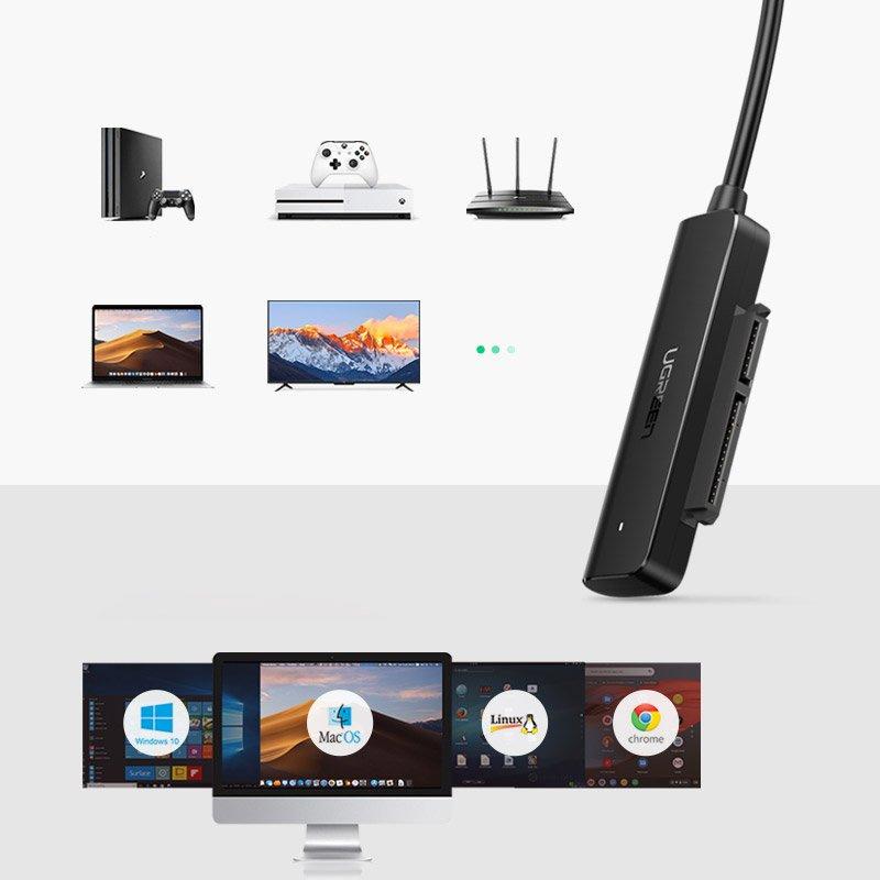 Ugreen USB 3.2 Gen 1 SATA III Adapter for 2.5'' Drives - 5Gbps Data Transfer, Model 70609 CM321, Black