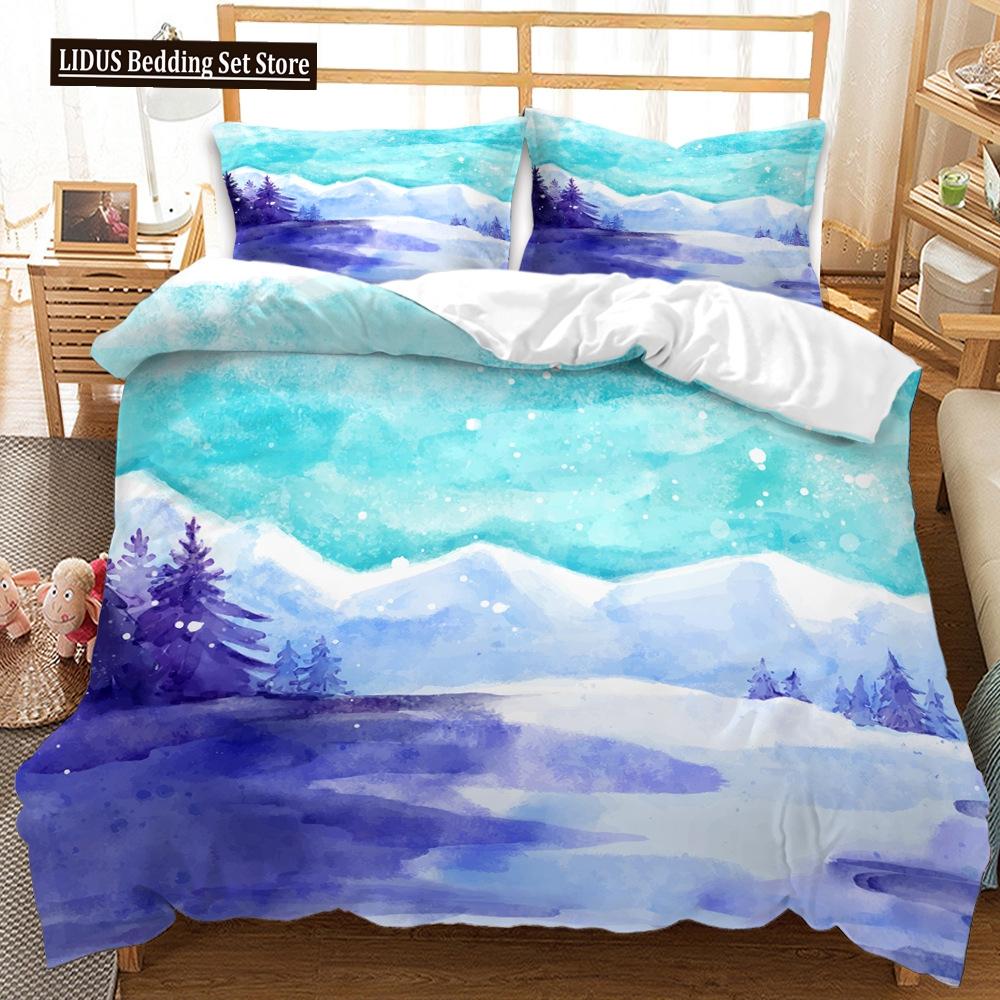Nordic Style Duvet Cover Set 3D Snow Tree Print Dreaminess Bedding Set Adult Polyester Comforter Cover And Pillowcase King Size