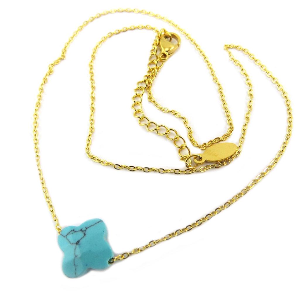 Les Trésors De Lily [P8097] - Gold Turquoise 'Boho' Steel Necklace - 12x12 Mm