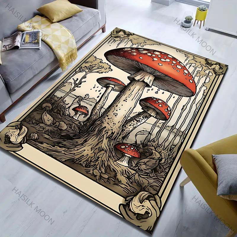 Multiple Sizes Red Mushroom Printed Carpet for Bedroom Living Room Bedside Sofa Floor Mat Modern Home Decor Area Rug Large Size