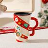 2025 New Christmas Ceramic Cup Threaded Reindeer Large Capacity Creative Mug with Lid Gift Box Cup Cross-border Christmas Gift Y