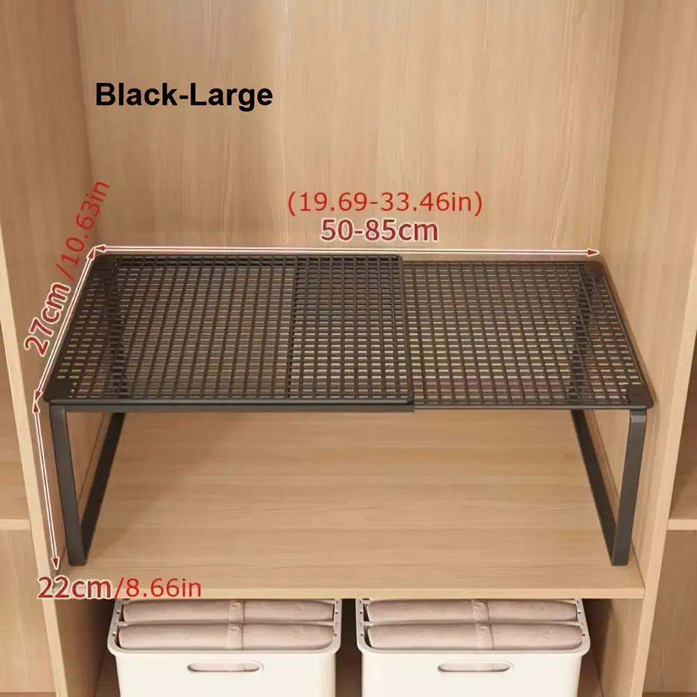 Heavy-Duty Carbon Steel Expandable Closet Shelf - Small Black - Adjustable Height Vertical Storage Rack with Telescopic Design, Space-Saving Organizer
