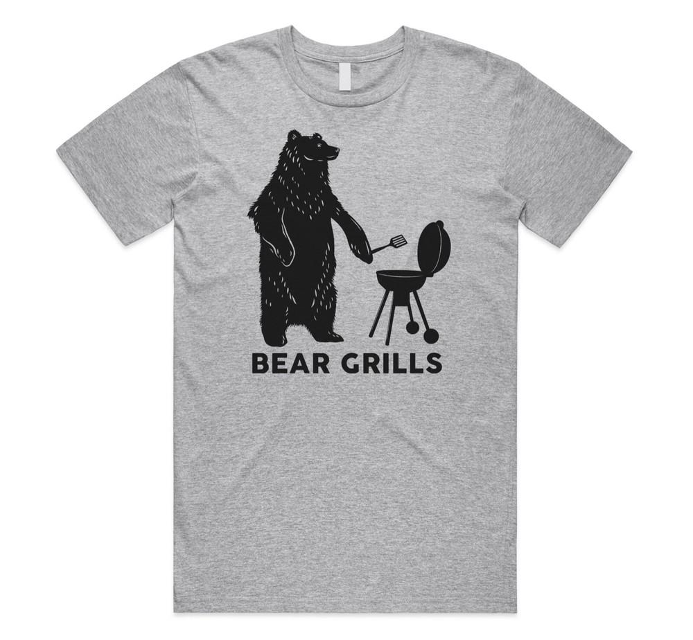 Bear Grills T-shirt Tee Funny Parody BBQ Barbecue Gift Men's Adventure Animal