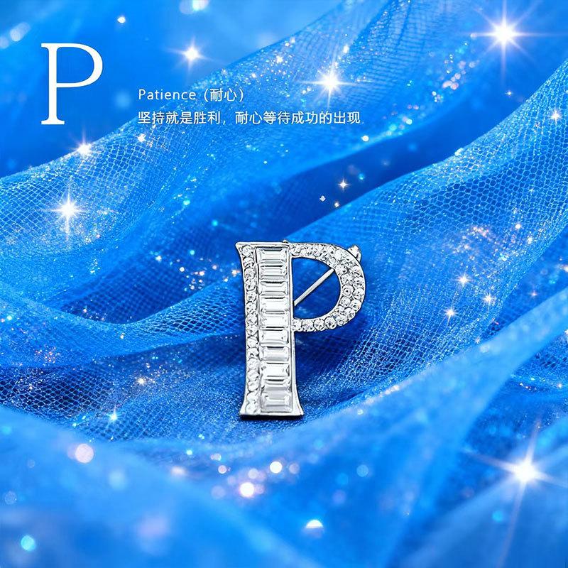 26 English Alphabet Brooches, Men'S And Women'S Suits, Collar Pins, Creative Brooches, Rhinestones, Crystal Anti-Light Pins
