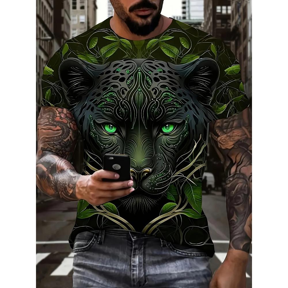 Tiger 3D-Druck T-Shirt Herren Kurzarm Mode Rundhals Bequem Große Größe Locker Lässiges T-Shirt