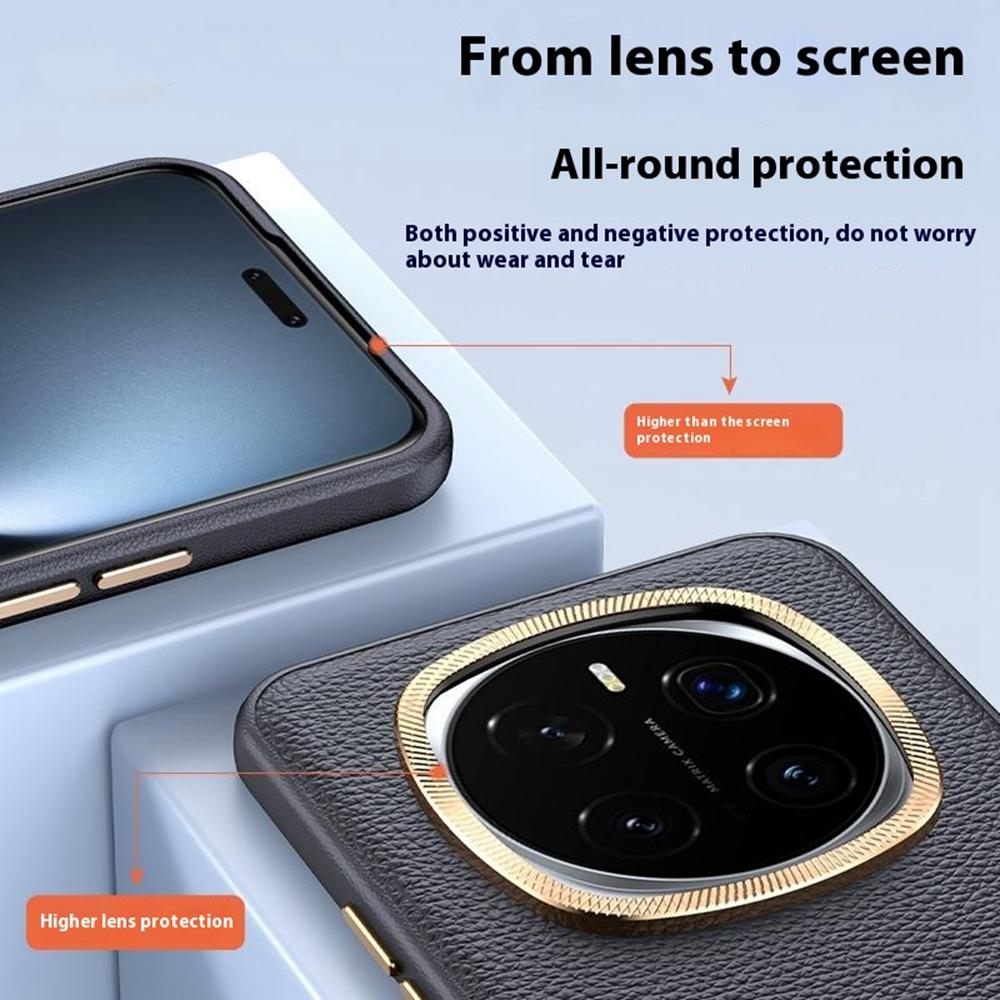 Für Honor Magic7 Pro 5G Handyhülle Leder+TPU Rückseite mit Metall-Objektivrahmen