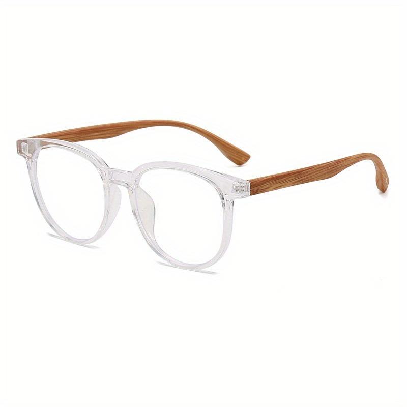 

1pc Blue Light Blocking Retro Wood Grain Temple Round Square Frame Glasses