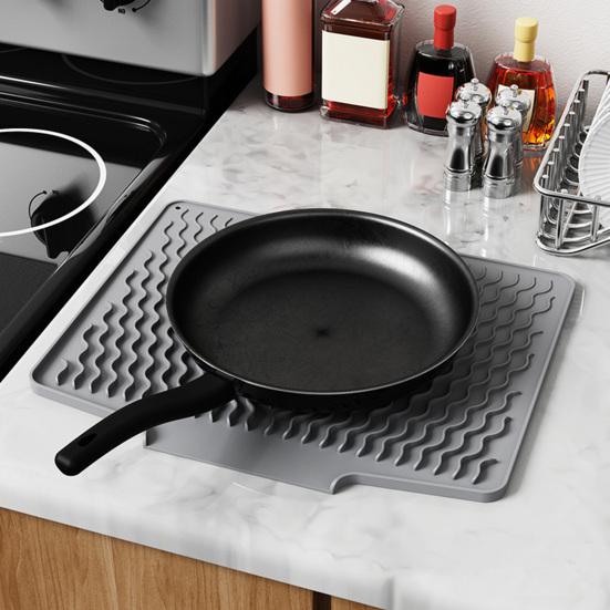 Silicone Drain Mat Nordic Style Heat-Resistant Rectangular Shape Sloped Design Non-slip Dish Drying Mat Kitchen Accessory