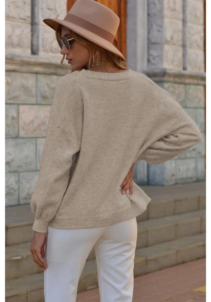 Neuer lässiger Strick-Cardigan mit V-Ausschnitt - Einfarbiges Damen-Oberteil für Herbst/Winter