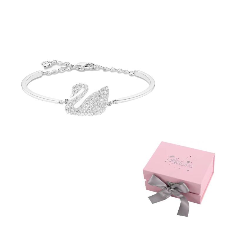 Swarovski Rhodium plated Bangles Womens White F-Pink bow gift box белый