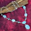 Larimar & Modrý Topaz 925 Ryzí Sterlingové Stříbro Náhrdelník s Nastavitelným Řetízkem, Ručně Vyráběný Drahokamový Šperk Náhrdelník Pro Den Památky