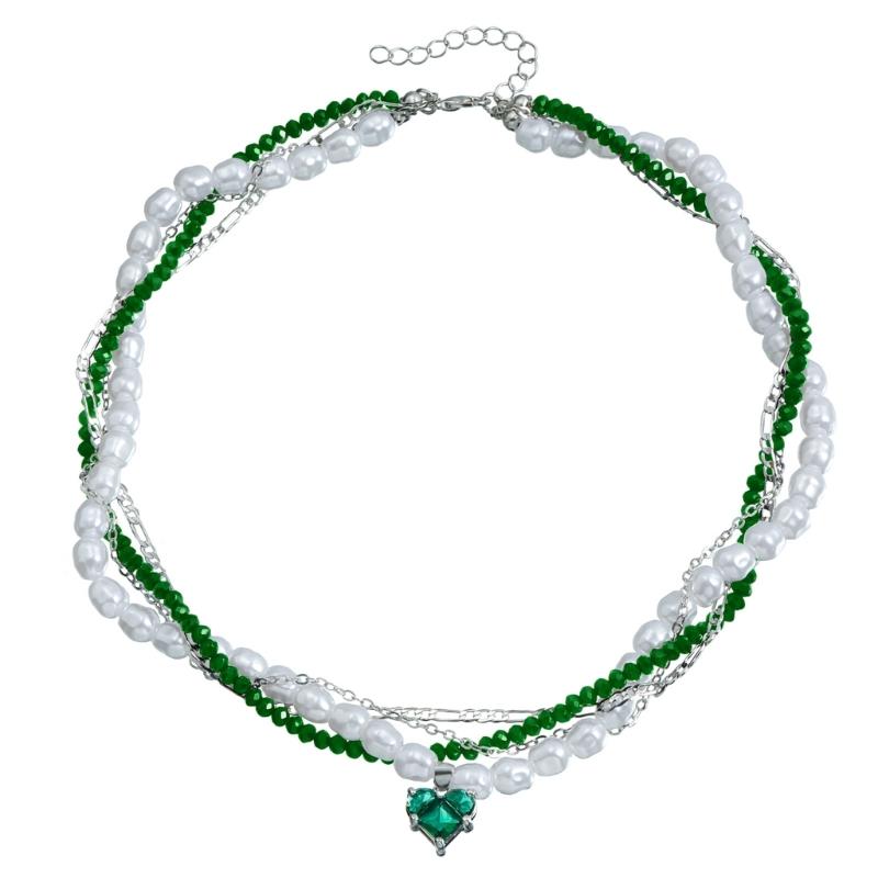 Elegant Pearls and Crystal Zirconia Necklace Unique Pearls And Zircon Heart Pendant Necklace Jewelry For Everyday Wear