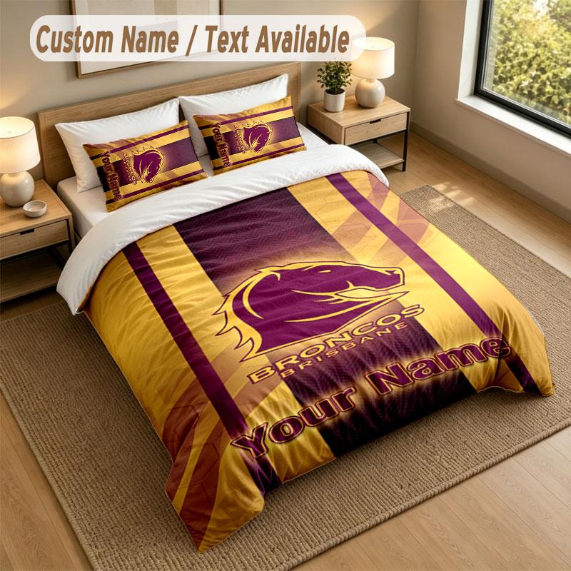 Bedding Set 1 Duvet Cover 2 Pillowcases Brisbane Broncos Print Soft Bed Linen Bedroom Decor