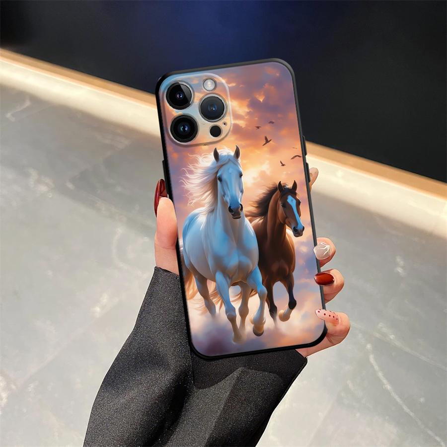 Animal Horse Pattern Black Soft Phone Cover Case for iPhone 13 12 11 17 Pro Max 17Air XS Max XR 15 16 14 Plus 7 8