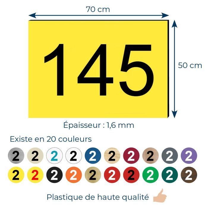 Numéro Boîte Aux Lettres Personnalisable - Plaque Plastique Résistante Jaune Chiffres Noirs - Format Rectangle Médium 70x50 Mm a