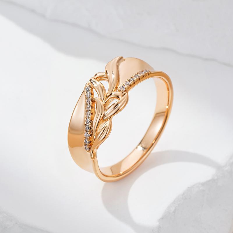 Unique  Rose Gold Color Width Big Rings For Women Fashion Shiny Natural Zircon Ethnic Bride Wedding Party Retro Jewelry