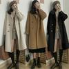 Women Winter Overcoat Turn-down Collar Pockets Solid Color Double-breasted Thickened Loose Fit Coat Thermal Long Sleeved Commuting Dating