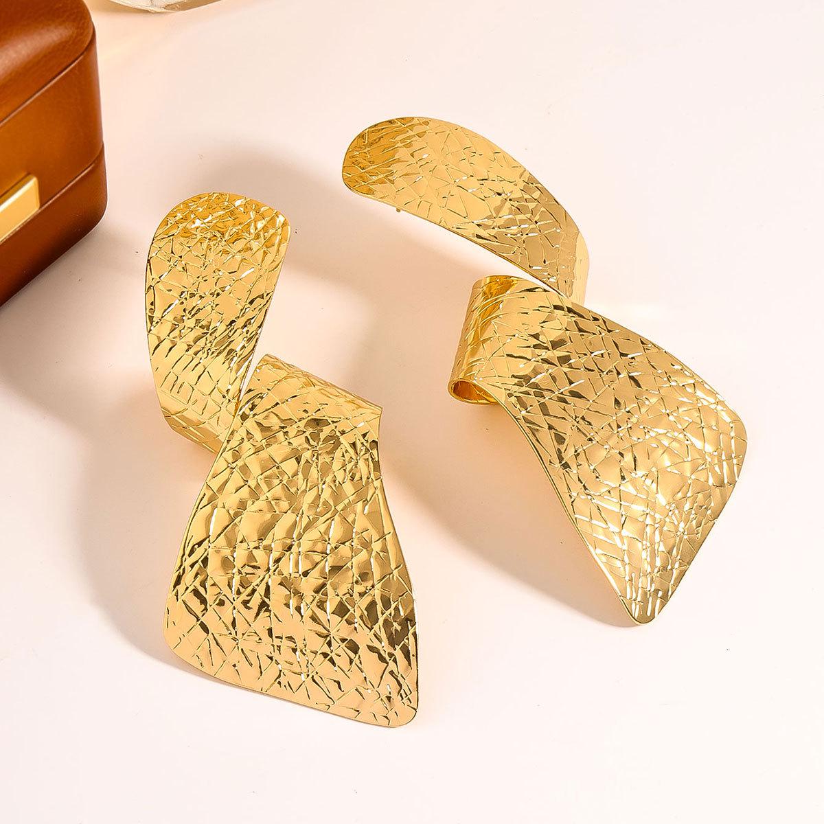 European Geometric Irregular Pleated Alloy Earrings